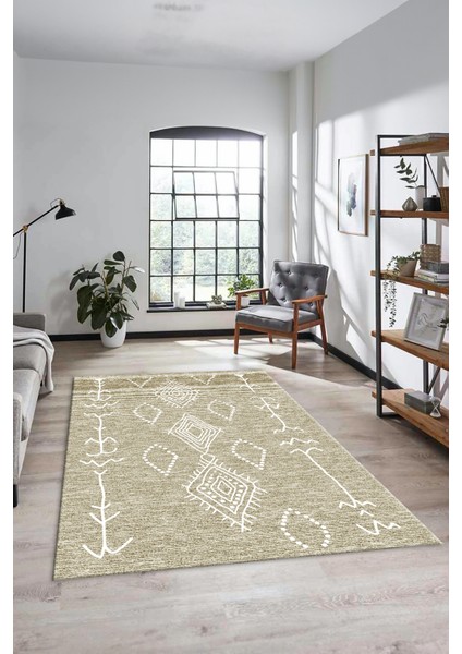 Dijital Kaymaz Yıkanabilir Şık Iskandinav Mutfak Yolluk Salon Halısı, Iskandinav-26-Krem,