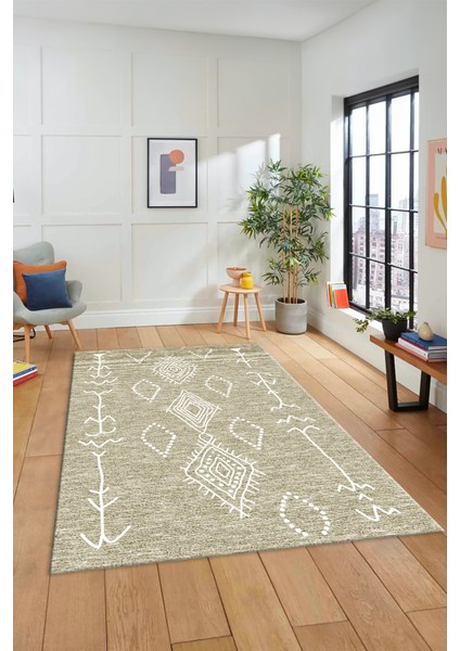 Dijital Kaymaz Yıkanabilir Şık Iskandinav Mutfak Yolluk Salon Halısı, Iskandinav-26-Krem, modelleri