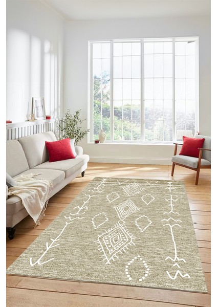 Dijital Kaymaz Yıkanabilir Şık Iskandinav Mutfak Yolluk Salon Halısı, Iskandinav-26-Krem, indirimleri