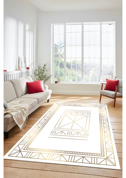 Dijital Ince Kaymaz Yıkanabilir Iskandinav Desen Mutfak Yolluk Salon Halısı, Iskandinav-09-Gold,