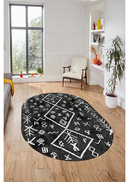 Iskandinav Şık Tasarım Kaymaz Yıkanabilir Oval Yolluk Mutfak Salon Halısı, O-İSKANDİNAV16-ANTRASİT, fırsatları