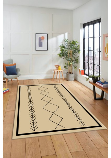 Modern Dijital Baskı Yıkanabilir Kaymaz Salon Halısı Mutfak Halısı Yolluk, Iskandinav-01-Krem,