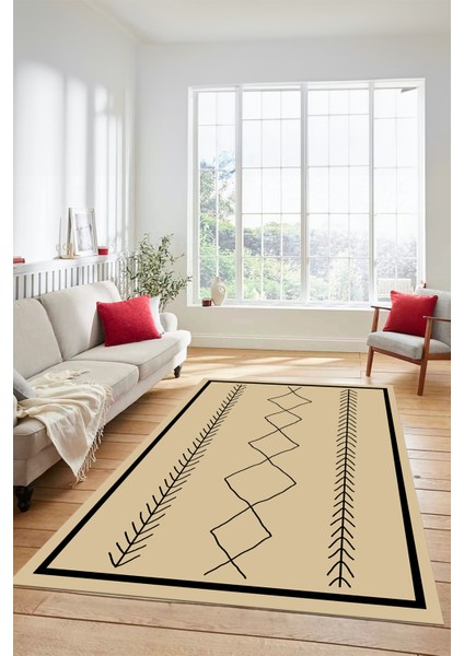 Modern Dijital Baskı Yıkanabilir Kaymaz Salon Halısı Mutfak Halısı Yolluk, Iskandinav-01-Krem, modelleri