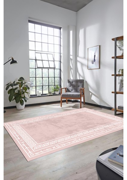 Dijital Kaymaz Yıkanabilir Iskandinav Desenli Mutfak Yolluk Salon Halısı, Iskandinav-30-Pembe,