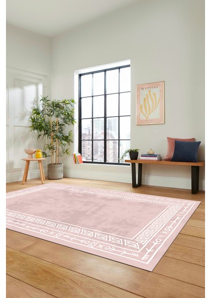 Dijital Kaymaz Yıkanabilir Iskandinav Desenli Mutfak Yolluk Salon Halısı, Iskandinav-30-Pembe, modelleri