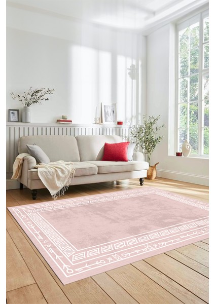 Dijital Kaymaz Yıkanabilir Iskandinav Desenli Mutfak Yolluk Salon Halısı, Iskandinav-30-Pembe, indirimleri