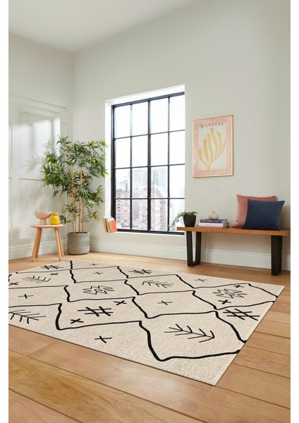 Dijital Kaymaz Yıkanabilir Iskandinav Desen Mutfak Yolluk Salon Halısı, Iskandinav-04-Krem, fiyatları