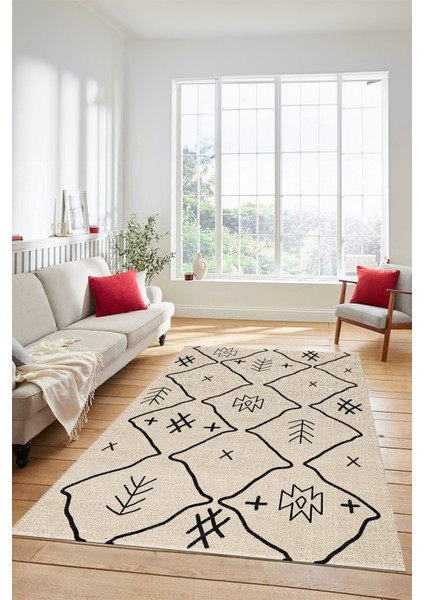 Dijital Kaymaz Yıkanabilir Iskandinav Desen Mutfak Yolluk Salon Halısı, Iskandinav-04-Krem, modelleri