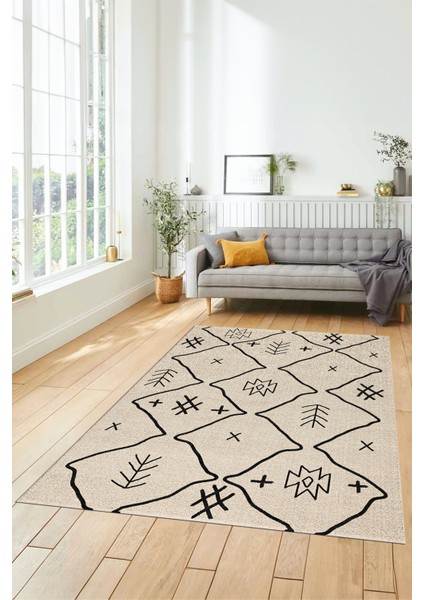 Dijital Kaymaz Yıkanabilir Iskandinav Desen Mutfak Yolluk Salon Halısı, Iskandinav-04-Krem, indirimleri