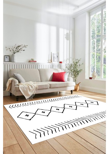 Iskandinav Dijital Yıkanabilir Kaymaz Salon Halısı Mutfak Halısı Yolluk, Iskandinav-02-Beyaz, fırsatları