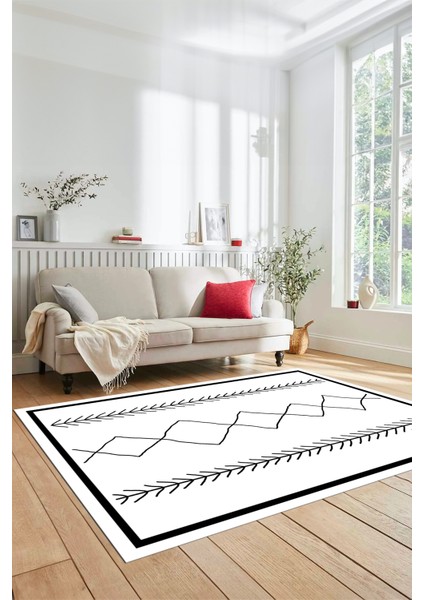 Modern Dijital Baskı Yıkanabilir Kaymaz Salon Halısı Mutfak Halısı Yolluk, Iskandinav-01-Beyaz, fırsatları