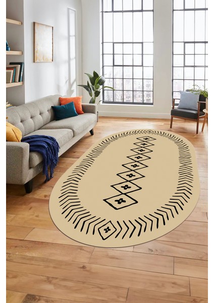 Dijital Kaymaz Yıkanabilir Iskandinav Oval Mutfak Yolluk Salon Halısı, O-Iskandinav-03-Krem, indirimleri