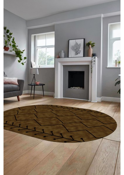 Dijital Kaymaz Yıkanabilir Iskandinav Desen Oval Mutfak Yolluk Salon Halısı, O-Iskandinav-06-Kahve, modelleri