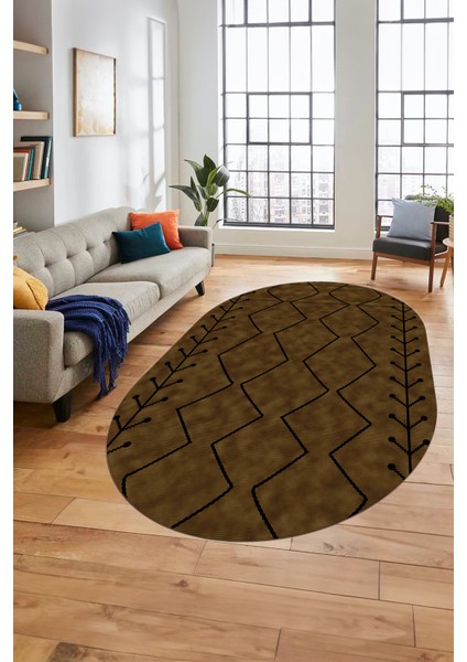 Dijital Kaymaz Yıkanabilir Iskandinav Desen Oval Mutfak Yolluk Salon Halısı, O-Iskandinav-06-Kahve, fırsatları