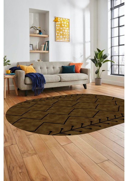 Dijital Kaymaz Yıkanabilir Iskandinav Desen Oval Mutfak Yolluk Salon Halısı, O-Iskandinav-06-Kahve, indirimleri