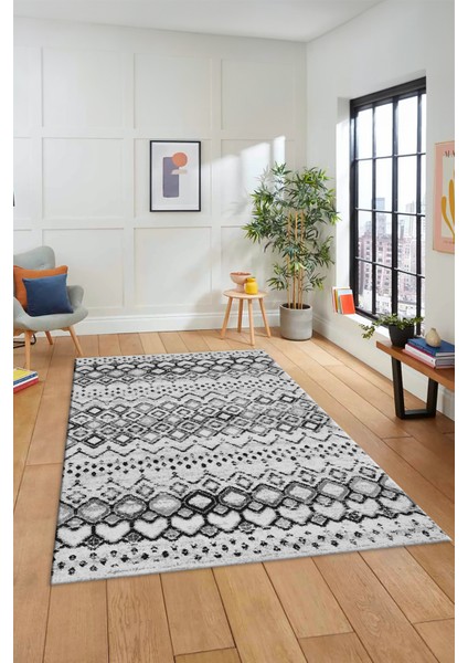Iskandinav Desenli Kaymaz Taban Yıkanabilir Yolluk Mutfak Salon Halısı, Iskandinav-22-Gri,