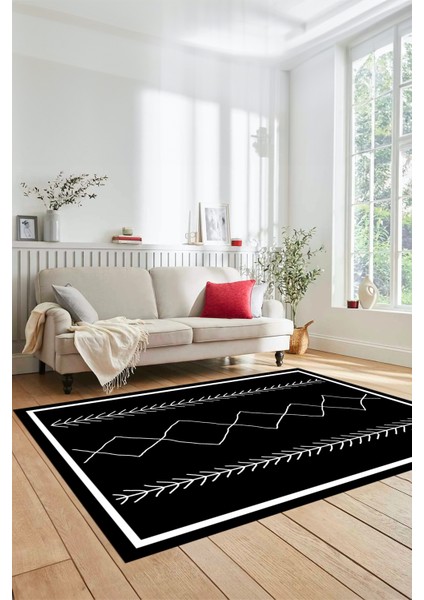 Modern Dijital Baskı Yıkanabilir Kaymaz Salon Halısı Mutfak Halısı Yolluk, Iskandinav-01-Siyah,