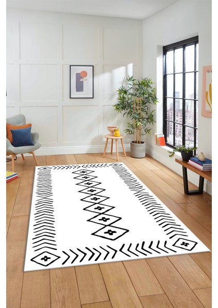 Dijital Kaymaz Yıkanabilir Iskandinav Mutfak Yolluk Salon Halısı, Iskandinav-03-Beyaz,