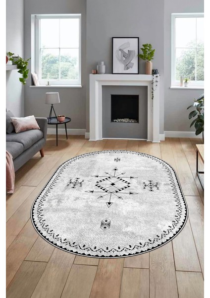 Dijital Kaymaz Yıkanabilir Iskandinav Oval Mutfak Yolluk Salon Halısı, O-Iskandinav-08-Gri, fiyatları