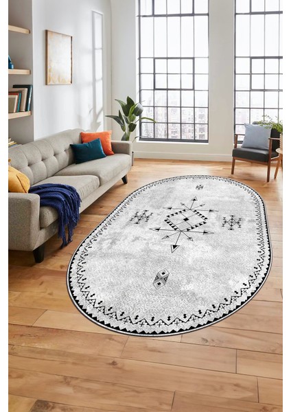 Dijital Kaymaz Yıkanabilir Iskandinav Oval Mutfak Yolluk Salon Halısı, O-Iskandinav-08-Gri, fırsatları