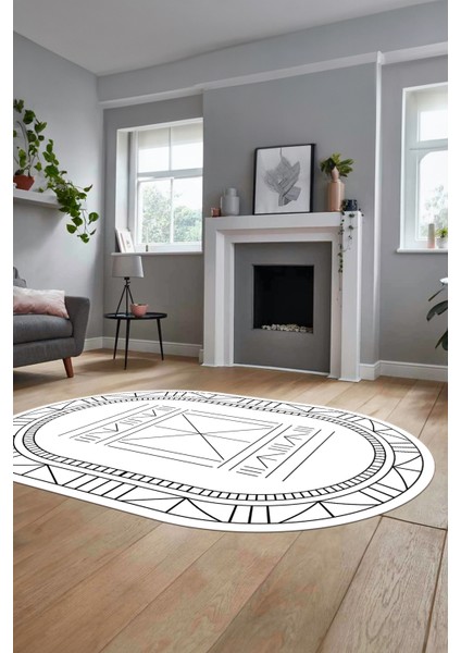 Dijital Ince Kaymaz Yıkanabilir Iskandinav Oval Mutfak Yolluk Salon Halısı, O-Iskandinav-09-Beyaz, fiyatları