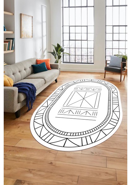 Dijital Ince Kaymaz Yıkanabilir Iskandinav Oval Mutfak Yolluk Salon Halısı, O-Iskandinav-09-Beyaz, modelleri