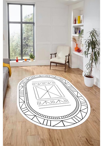 Dijital Ince Kaymaz Yıkanabilir Iskandinav Oval Mutfak Yolluk Salon Halısı, O-Iskandinav-09-Beyaz, indirimleri