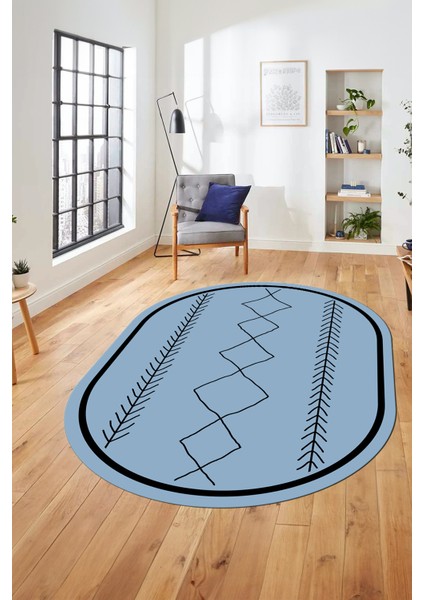 Modern Dijital Yıkanabilir Kaymaz Oval Salon Halısı Mutfak Halısı Yolluk, O-Iskandinav-01-Mavi,