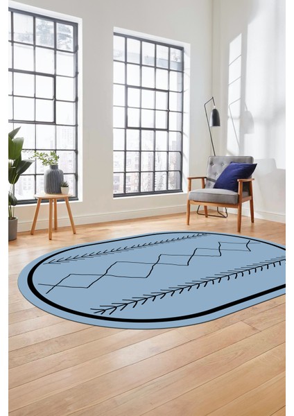 Modern Dijital Yıkanabilir Kaymaz Oval Salon Halısı Mutfak Halısı Yolluk, O-Iskandinav-01-Mavi, fiyatları