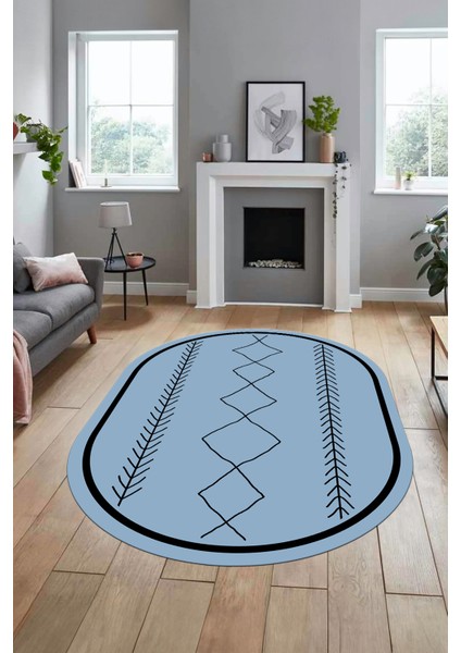 Modern Dijital Yıkanabilir Kaymaz Oval Salon Halısı Mutfak Halısı Yolluk, O-Iskandinav-01-Mavi, modelleri