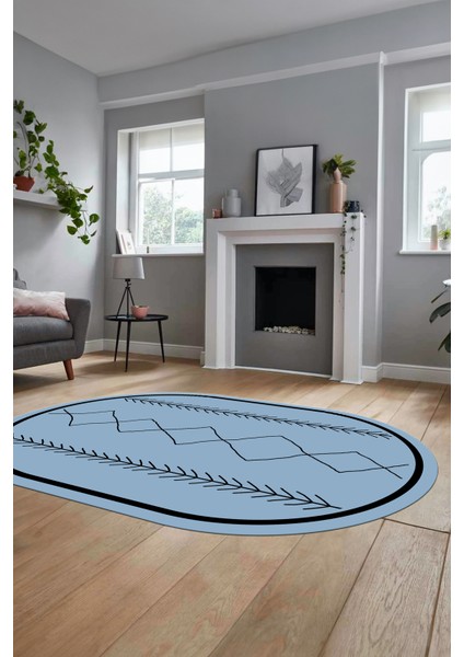 Modern Dijital Yıkanabilir Kaymaz Oval Salon Halısı Mutfak Halısı Yolluk, O-Iskandinav-01-Mavi, fırsatları