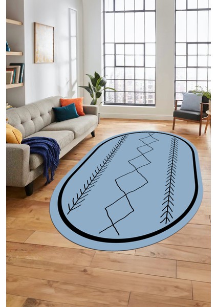 Modern Dijital Yıkanabilir Kaymaz Oval Salon Halısı Mutfak Halısı Yolluk, O-Iskandinav-01-Mavi, indirimleri