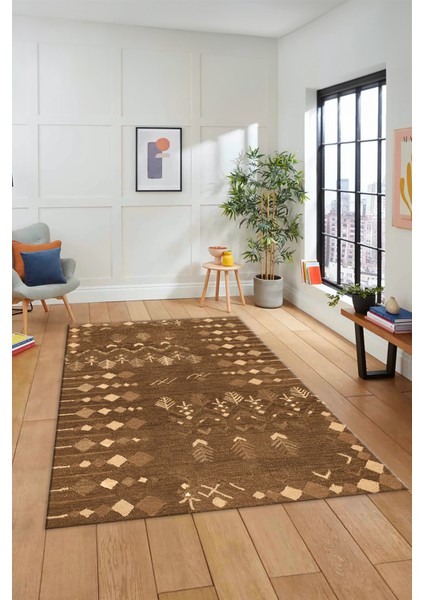 Iskandinav Desen Modern Kaymaz Yıkanabilir Yolluk Mutfak Salon Halısı, Iskandinav-24-Kahve,