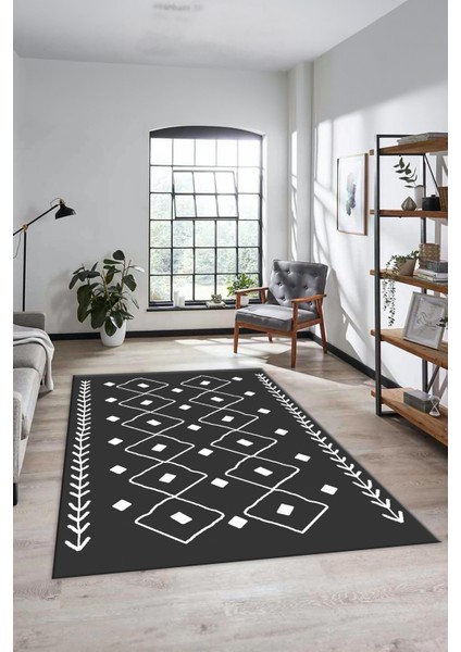 Dijital Kaymaz Yıkanabilir Modern Iskandinav Mutfak Yolluk Salon Halısı, Iskandinav-25-Antrasit,