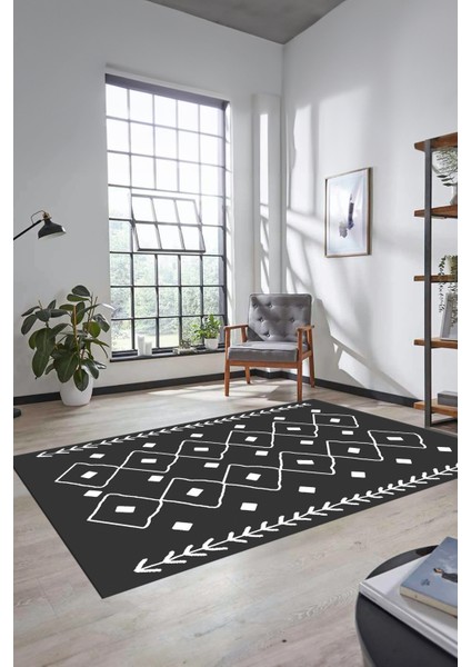 Dijital Kaymaz Yıkanabilir Modern Iskandinav Mutfak Yolluk Salon Halısı, Iskandinav-25-Antrasit,