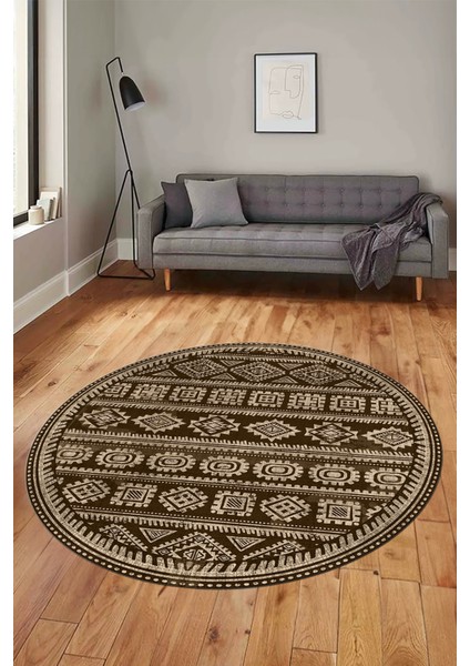 Iskandinav Desenli Kaymaz Yıkanabilir Yuvarlak Mutfak Salon Halısı, Y-Iskandinav-23-Kahve, fiyatları