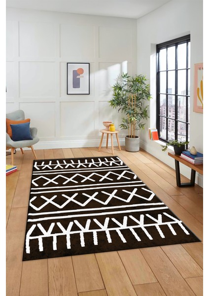 Dijital Kaymaz Yıkanabilir Iskandinav Tasarım Mutfak Yolluk Salon Halısı, Iskandinav-28-Kahve,