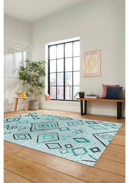 Dijital Kaymaz Yıkanabilir Iskandinav Desen Mutfak Yolluk Salon Halısı, Iskandinav-29-Mavi, modelleri