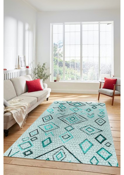 Dijital Kaymaz Yıkanabilir Iskandinav Desen Mutfak Yolluk Salon Halısı, Iskandinav-29-Mavi, fırsatları