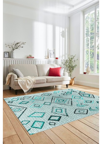 Dijital Kaymaz Yıkanabilir Iskandinav Desen Mutfak Yolluk Salon Halısı, Iskandinav-29-Mavi, indirimleri