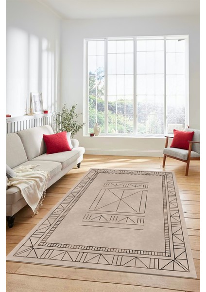 Dijital Ince Kaymaz Yıkanabilir Iskandinav Desen Mutfak Yolluk Salon Halısı, Iskandinav-09-Bej,