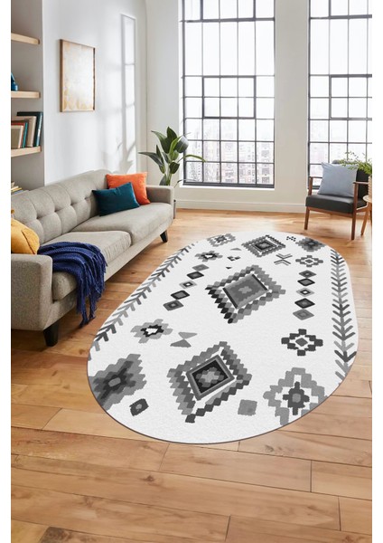 Iskandinav Tasarım Kaymaz Yıkanabilir Oval Yolluk Mutfak Salon Halısı, O-Iskandinav-15-Gri, fiyatları