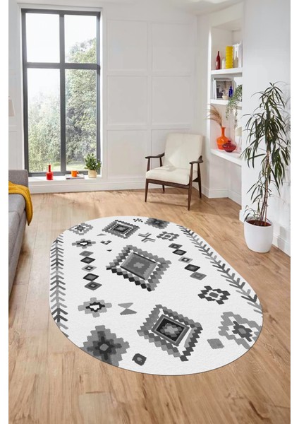 Iskandinav Tasarım Kaymaz Yıkanabilir Oval Yolluk Mutfak Salon Halısı, O-Iskandinav-15-Gri, fırsatları