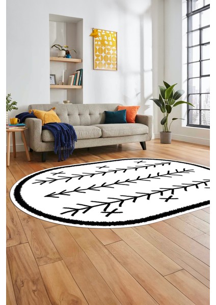 Dijital Kaymaz Yıkanabilir Iskandinav Desen Oval Mutfak Yolluk Salon Halısı, O-Iskandinav-07-Beyaz, indirimleri