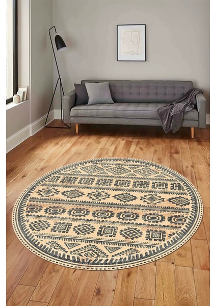 Iskandinav Desenli Kaymaz Yıkanabilir Yuvarlak Mutfak Salon Halısı, Y-Iskandinav-23-Krem, fiyatları