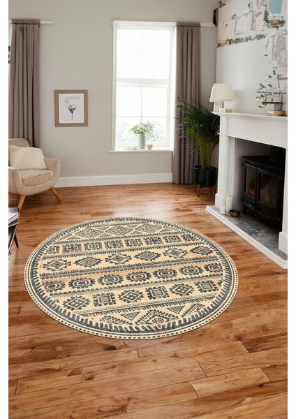 Iskandinav Desenli Kaymaz Yıkanabilir Yuvarlak Mutfak Salon Halısı, Y-Iskandinav-23-Krem, modelleri