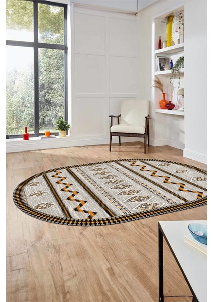 Dijital Kaymaz Yıkanabilir Iskandinav Desen Oval Mutfak Yolluk Salon Halısı, O-Iskandinav-27-Kahve, fiyatları