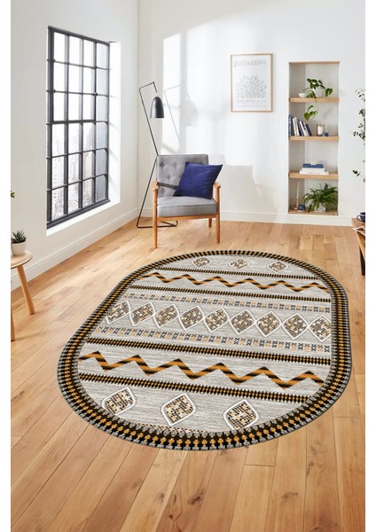 Dijital Kaymaz Yıkanabilir Iskandinav Desen Oval Mutfak Yolluk Salon Halısı, O-Iskandinav-27-Kahve, modelleri