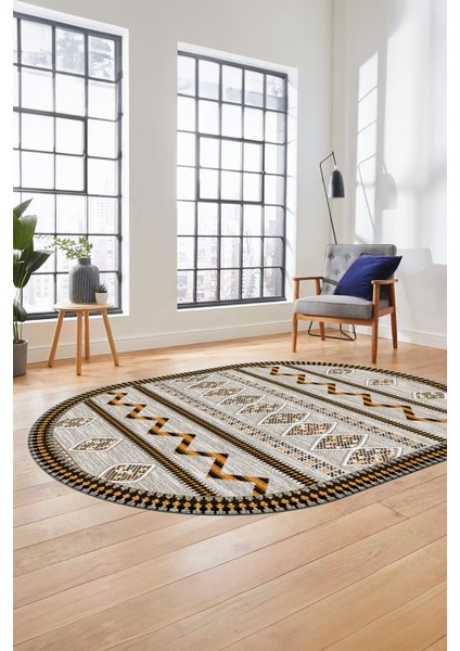 Dijital Kaymaz Yıkanabilir Iskandinav Desen Oval Mutfak Yolluk Salon Halısı, O-Iskandinav-27-Kahve, fırsatları