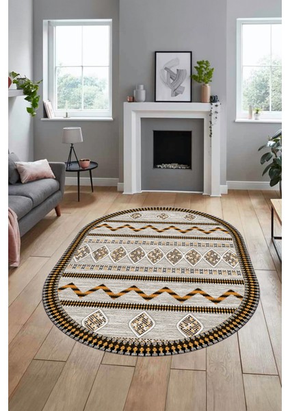 Dijital Kaymaz Yıkanabilir Iskandinav Desen Oval Mutfak Yolluk Salon Halısı, O-Iskandinav-27-Kahve, indirimleri